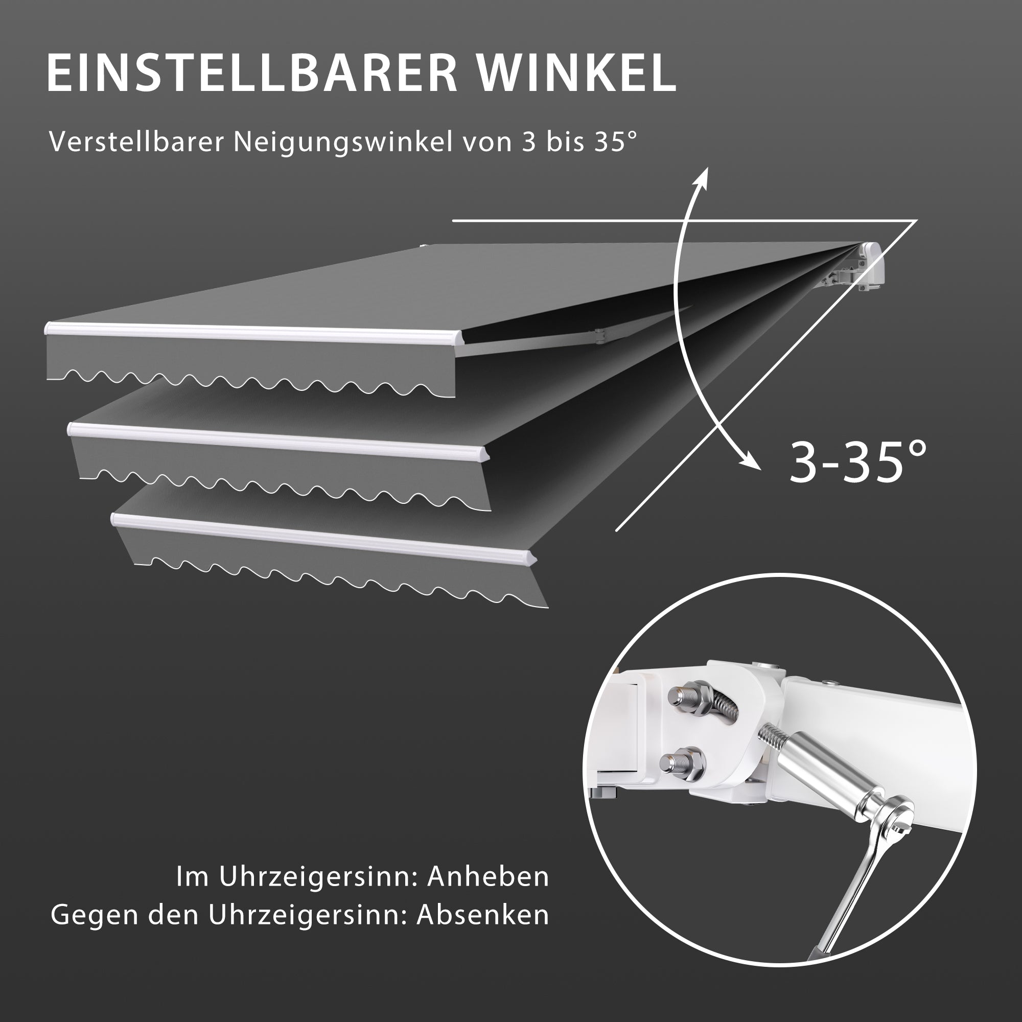 Gelenkarmmarkise Basic 2000 6 x 3,5 m  Gestell weiß  Stoff Uni, anthrazit