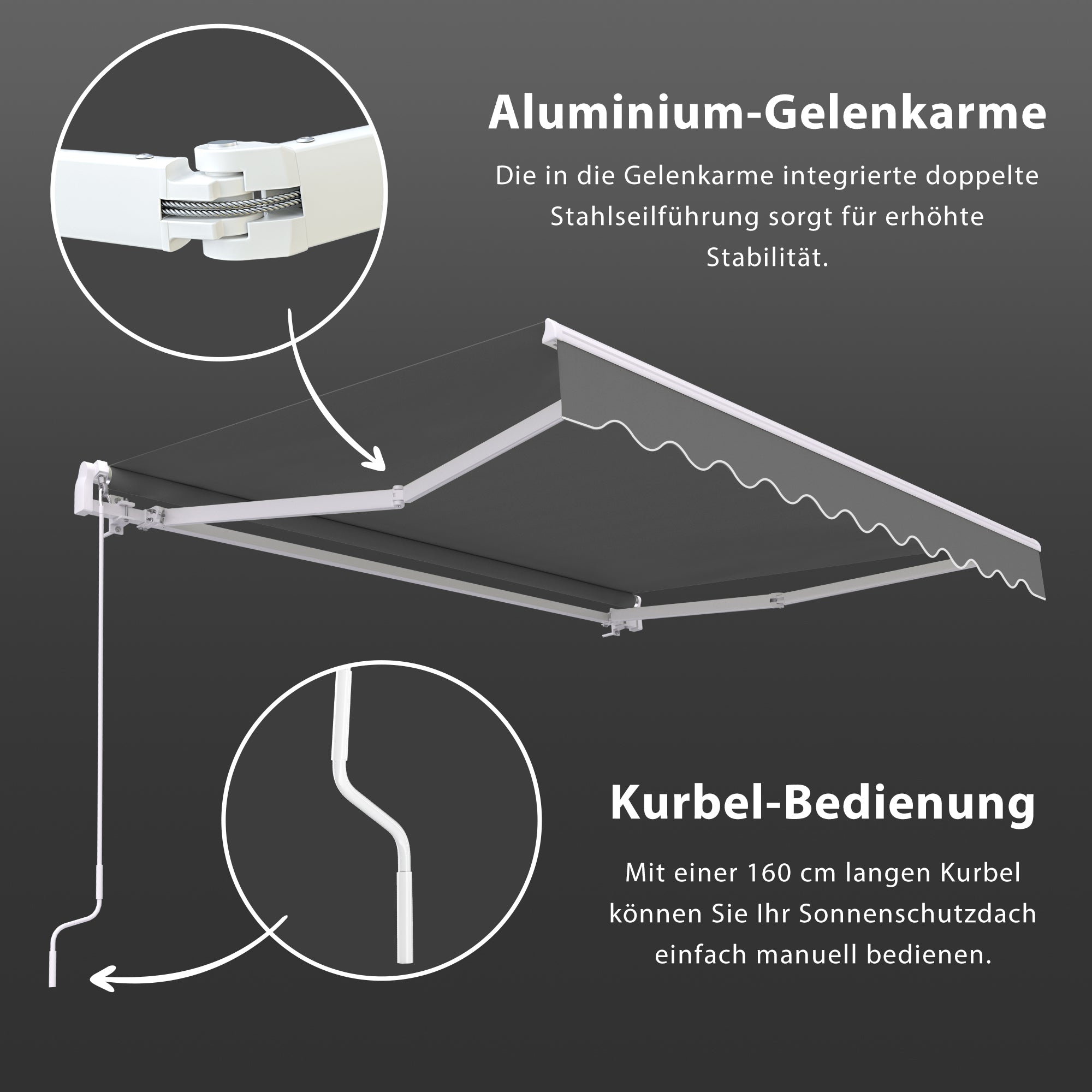 Gelenkarmmarkise Basic 2000 6 x 3,5 m  Gestell weiß  Stoff Uni, anthrazit