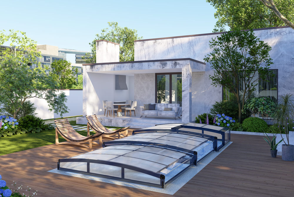 Poolüberdachung Aqualina aus Aluminium, ca. 6,63 x 3,26 x 0,8 m