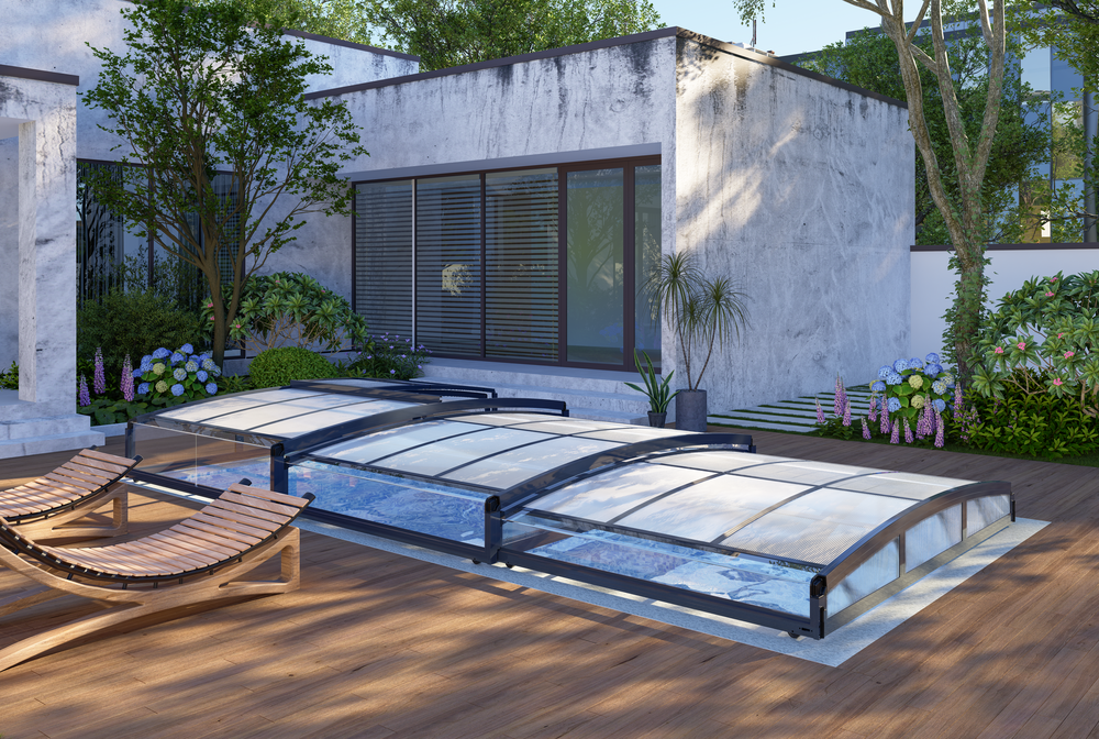 Poolüberdachung Aqualina aus Aluminium, ca. 6,63 x 3,26 x 0,8 m